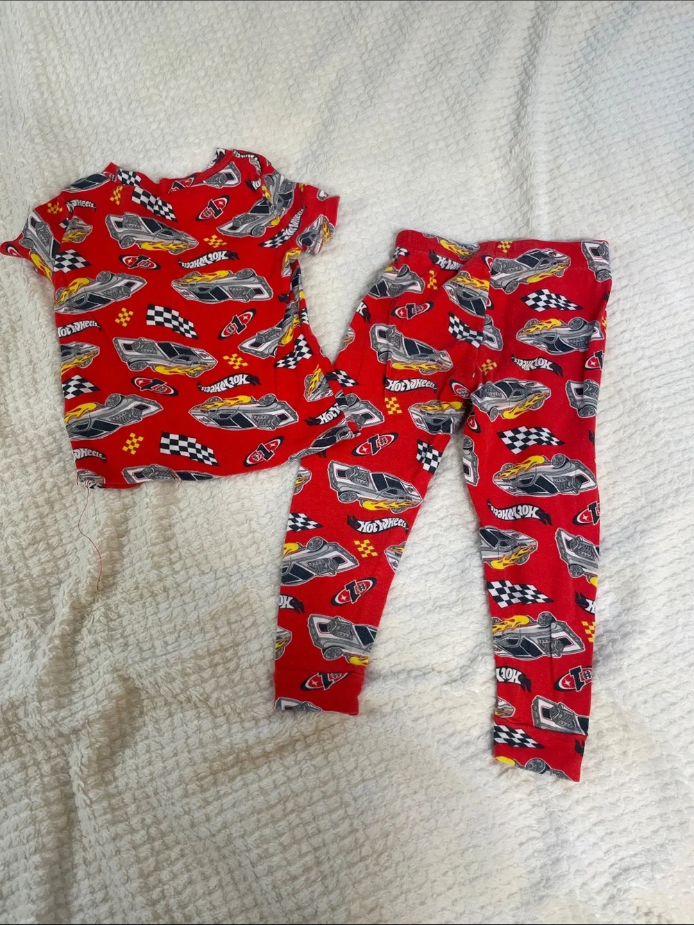 Hot Wheels Red Car & Black-White Checkered Kids Pajama Set